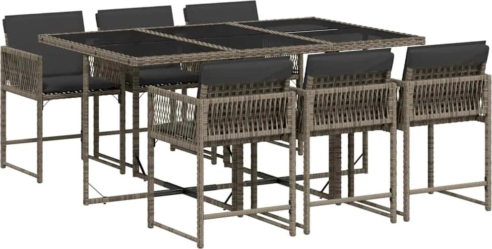 vidaXL Set mobilier de grădină cu perne, 7 piese, gri, poliratan
