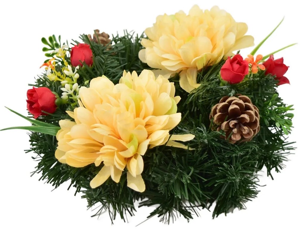 Coroană funerară Crizanteme portocalii, 20 cm