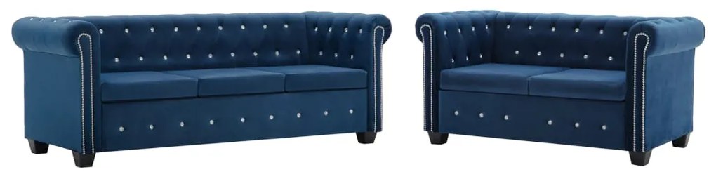 275616 vidaXL Set canapea Chesterfield, 2 buc, tapițerie catifea, albastru