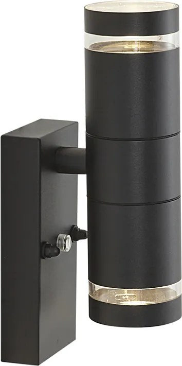 Lampă modernă de perete pentru exterior neagră cu 2 lumini IP44 cu senzor crepuscular - Dubbla