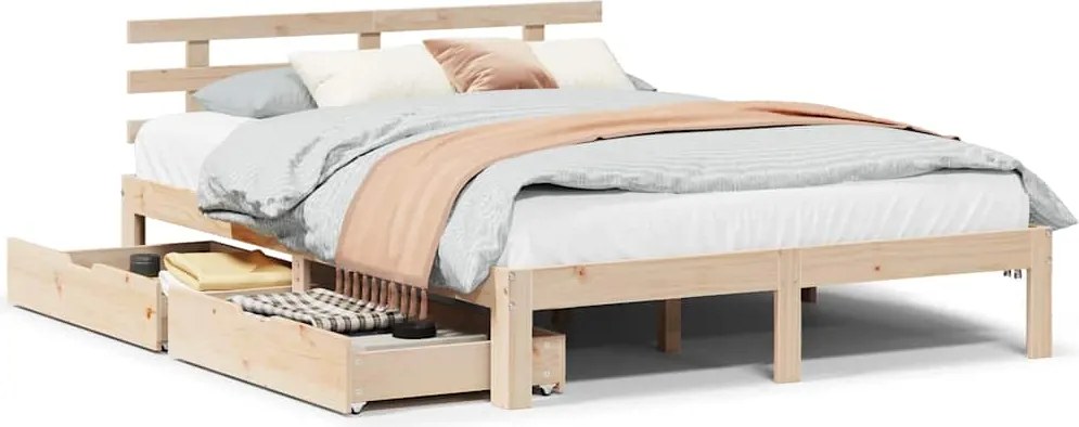 vidaXL Cadru de pat cu sertare, 135x190 cm, lemn masiv de pin