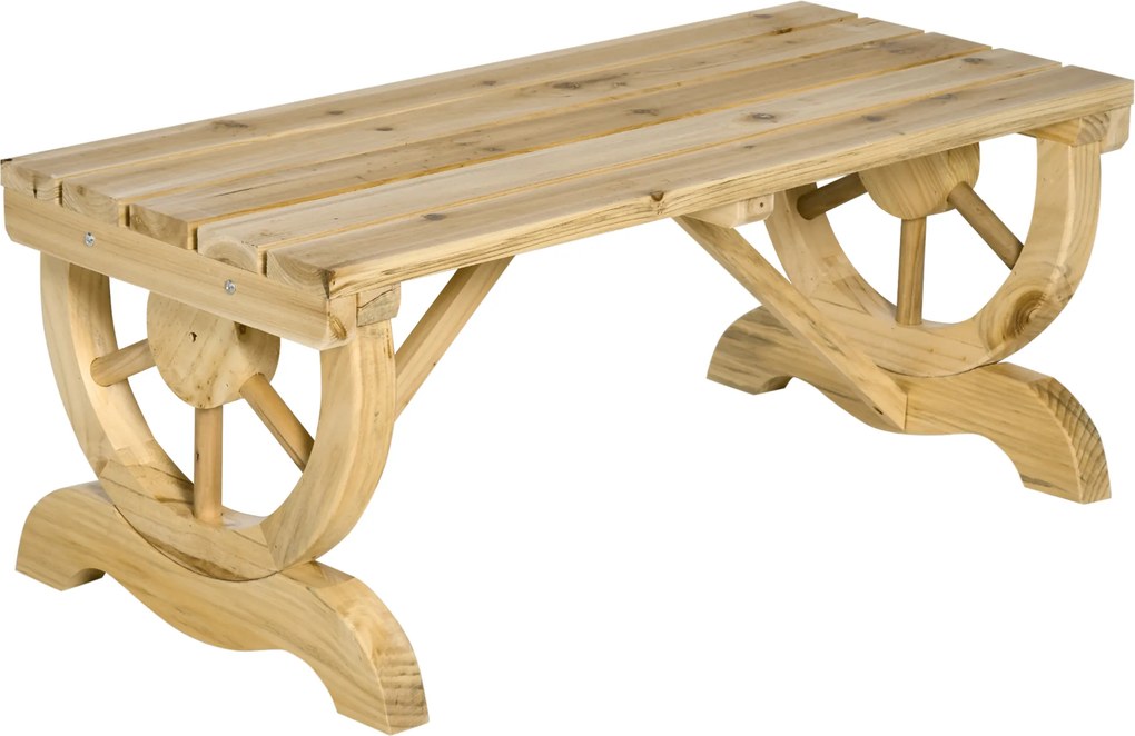 Outsunny Bancă de Grădină cu 2 Locuri, Design cu Roți, Bancă de Exterior din Lemn de Brad, pentru Terasă, Patio și Curte, 98x50x39,5 cm, Aspect Lemn Natural | Aosom Romania