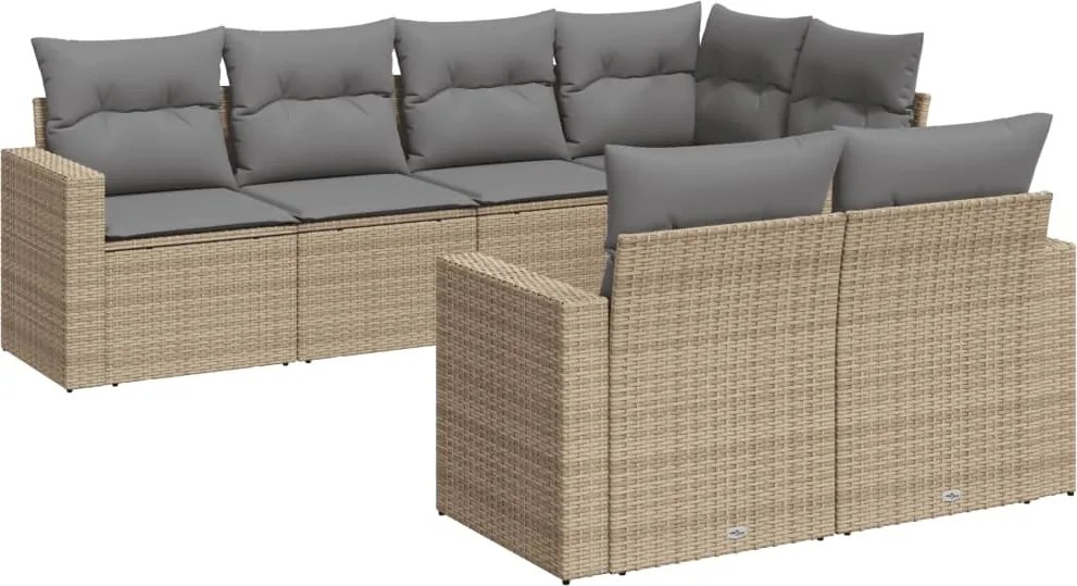 vidaXL Set canapele de grădină, 7 piese, cu perne, bej, poliratan