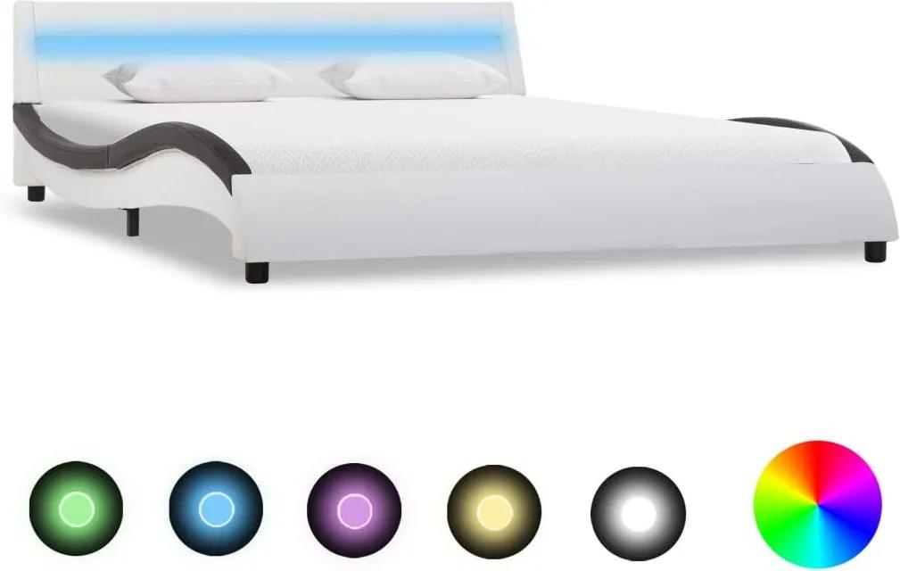 Cadru de pat cu LED, alb si negru, 120x200 cm, piele ecologica