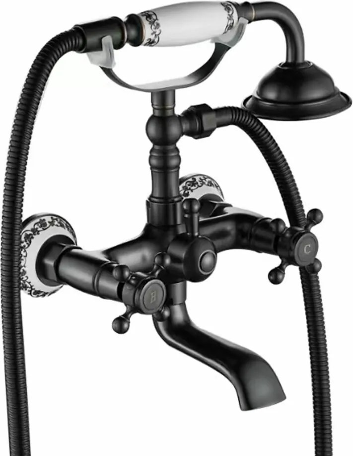 Baterie dubla comanda pentru cada negru periat Rea Rustico