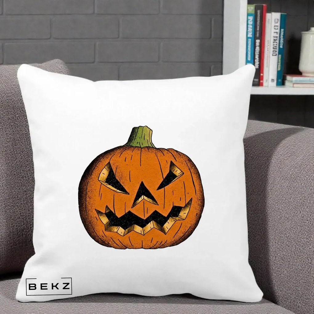 Perna Decorativa Halloween Dovleac Portocaliu Clasic, 40x40 cm, Alba Mata, Husa Detasabila, Perna Inclusa, BEKZ®