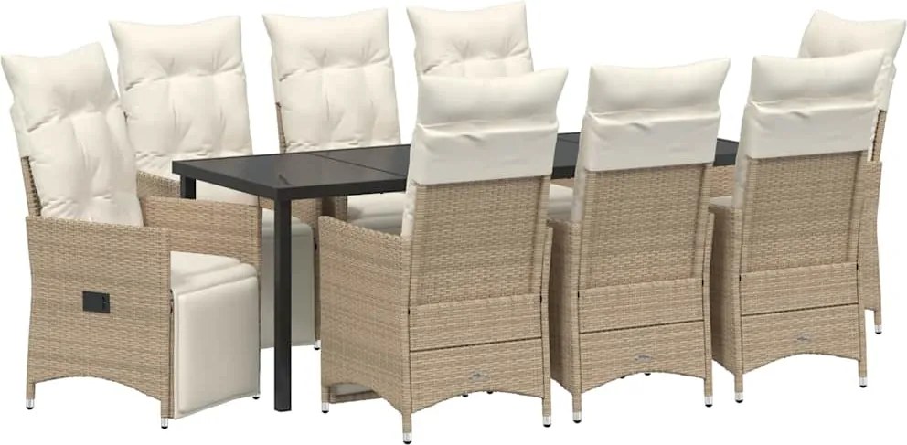 vidaXL Set de masă pentru grădină cu pernă 9 pcs Bej poliratan