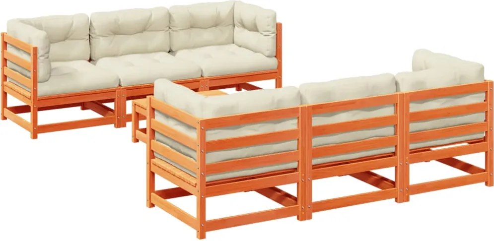 vidaXL Set canapele grădină cu perne, 7 piese, maro, lemn masiv de pin
