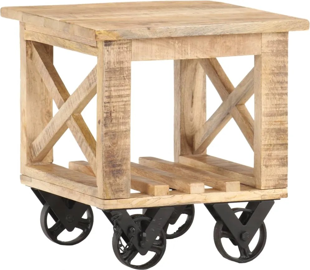 vidaXL Masă laterală cu roți, 40 x 40 x 42 cm, lemn de mango nefinisat