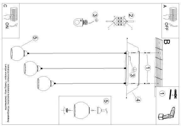 Lustră pe cablu ALINO 3xE27/60W/230V neagră Sollux SL.1142