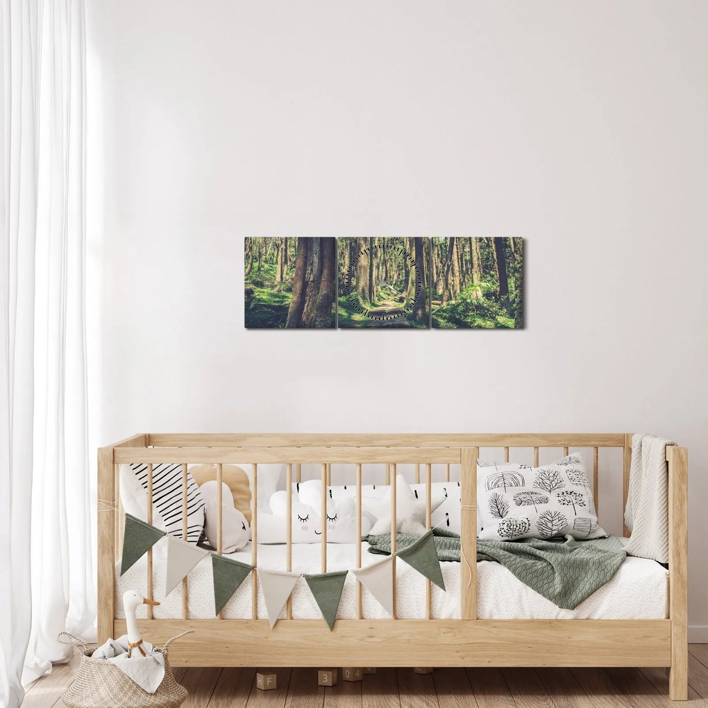 Tablou cu drum între copaci (cu ceas) (90x30 cm)