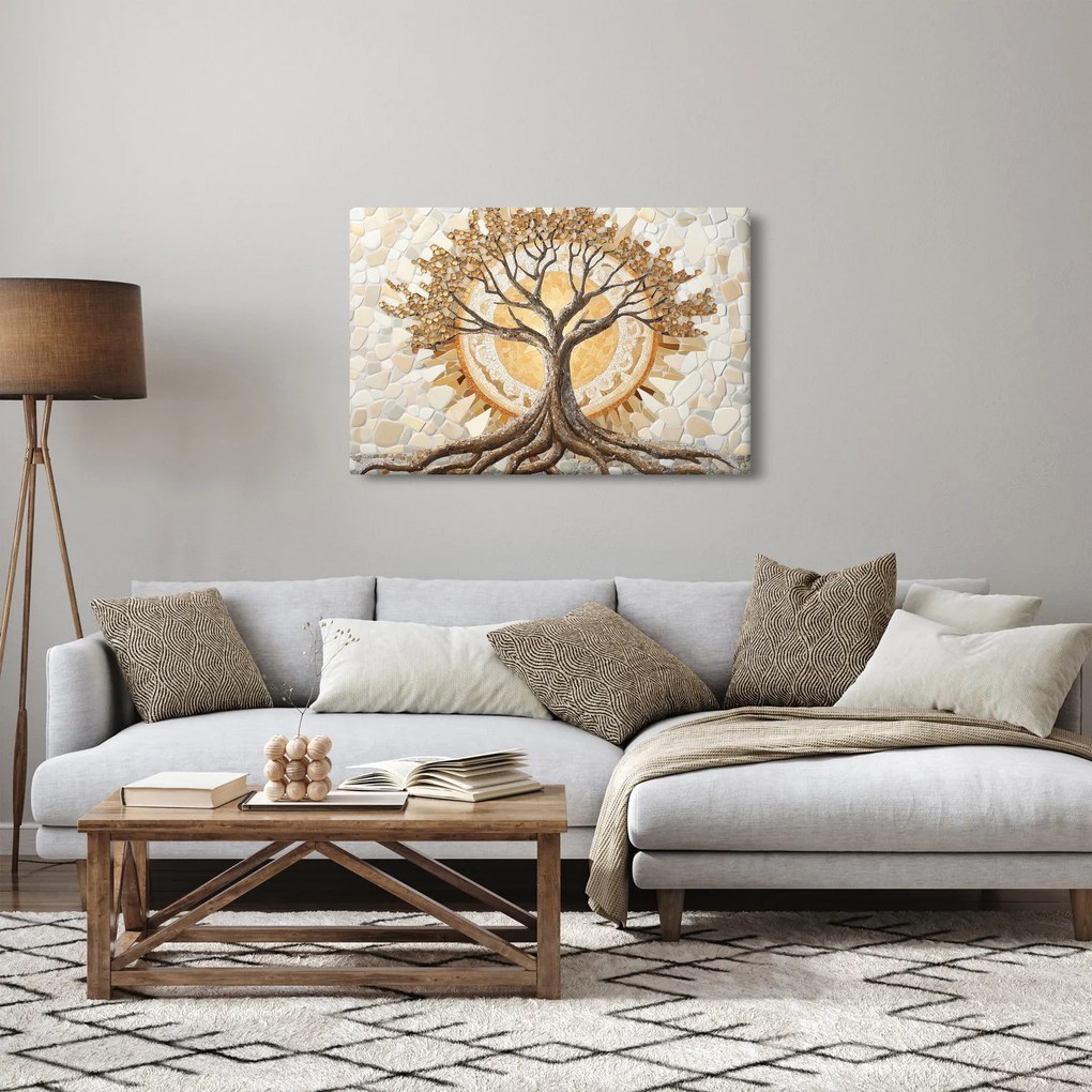 Tablou – Arborele vieții auriu în mozaic (90x60 cm)