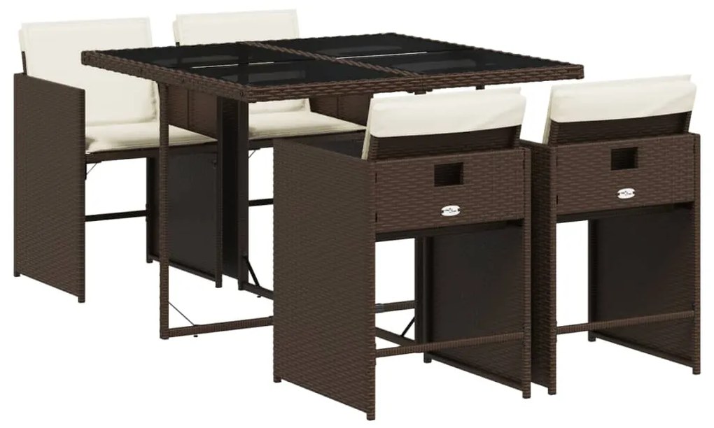 3211077 vidaXL Set mobilier de grădină, 5 piese, cu perne, maro, poliratan