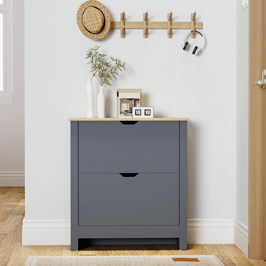 HOMCOM Dulap pentru 12 perechi de încălțăminte, dulap îngust cu 2 sertare rabatabile și rafturi reglabile, gri închis | Aosom Romania