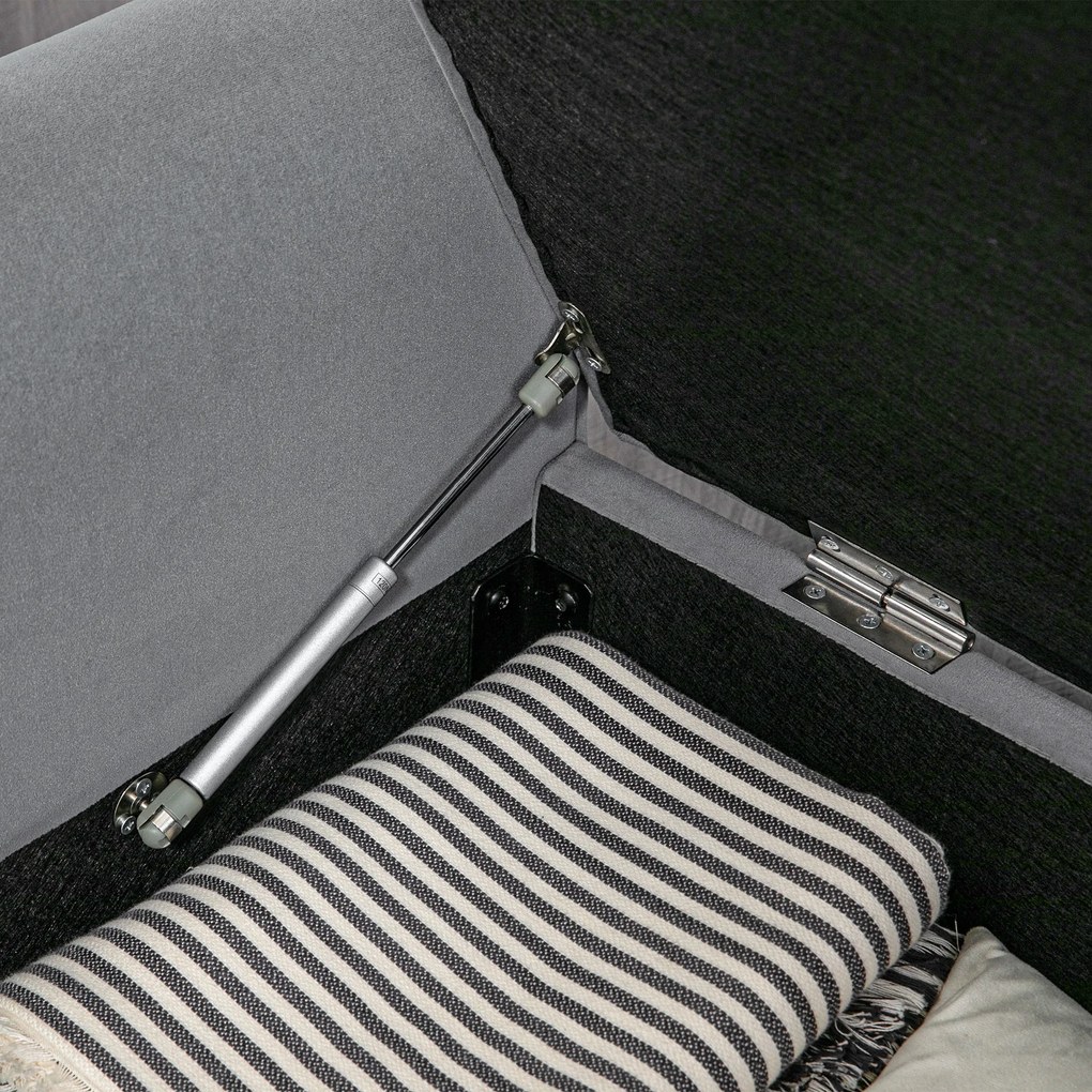 HOMCOM Bancuta Hol Banca Pat Matrimonial cu Depozitare si Cotiere Rulate, 126x48.5x57 cm, Banca Pat Gri | Aosom Romania