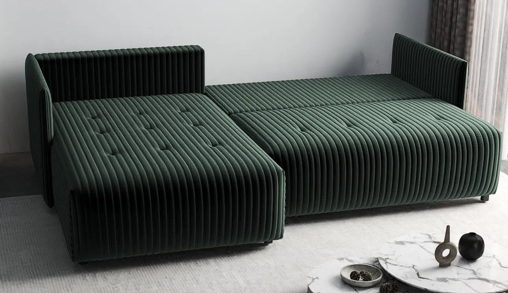 Colțar extensibil dumonde cu ladă de depozitare si sezut confortabil din spuma high-density, Malta Ambience Verde II 235x185 cm