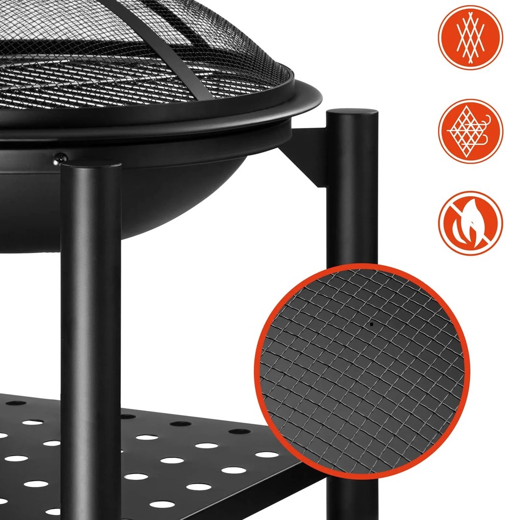 FIRE 101100 Vatra portabilă de foc cu spațiu pentru lemne 55cm, negru Gardebruk