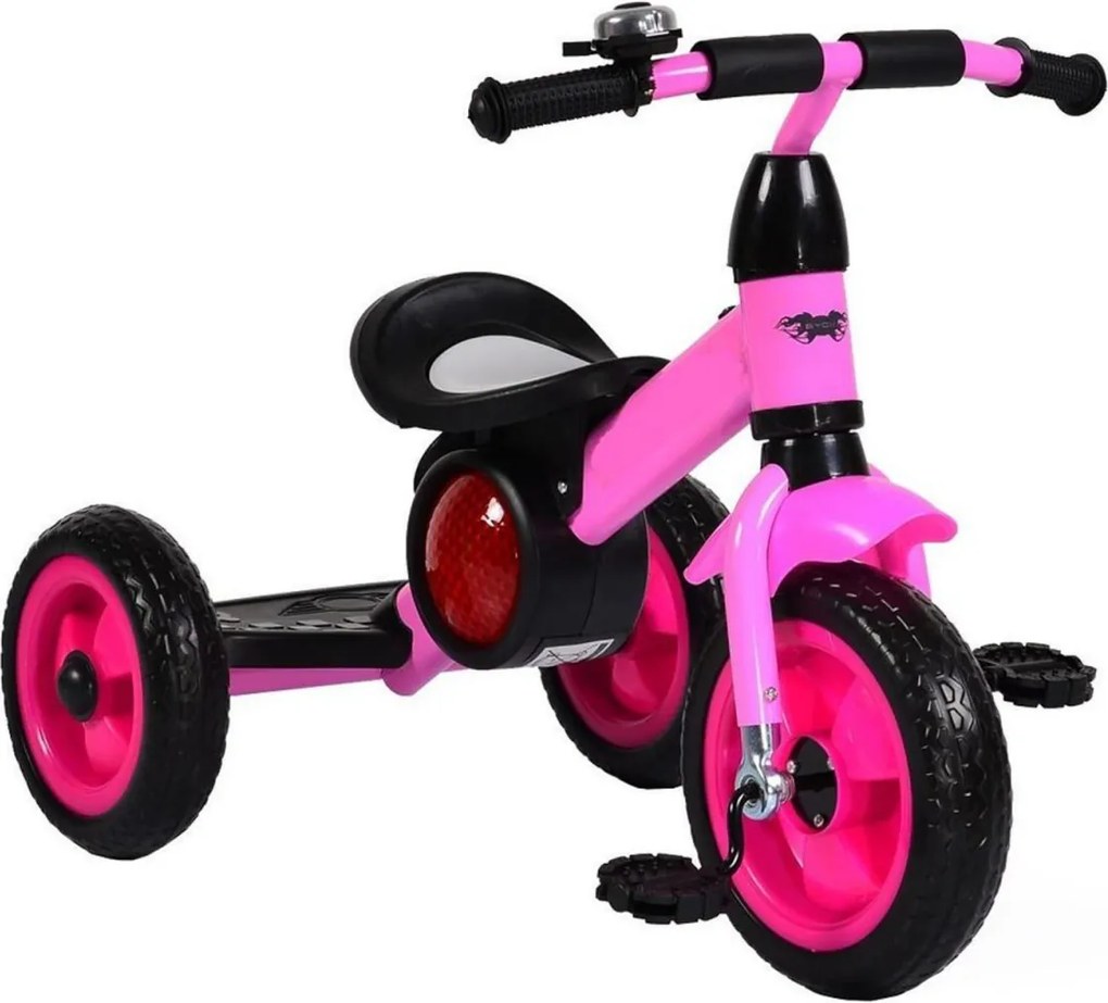 Tricicleta cu pedale NOVOKIDS™ Bonphire ,cu melodii si lumini, max 20 kg, roti din spuma cauciucata, cadru metalic, dimensiuni 68X45X47 cm, Roz
