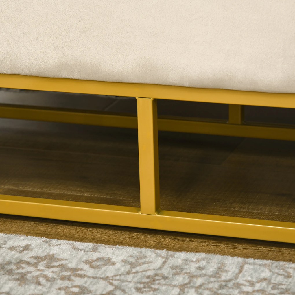 HOMCOM Bancă de Depozitare Rectangulară cu Șezut Căptușit și Picioare din Oțel, 110x44x49 cm, Bej | Aosom Romania
