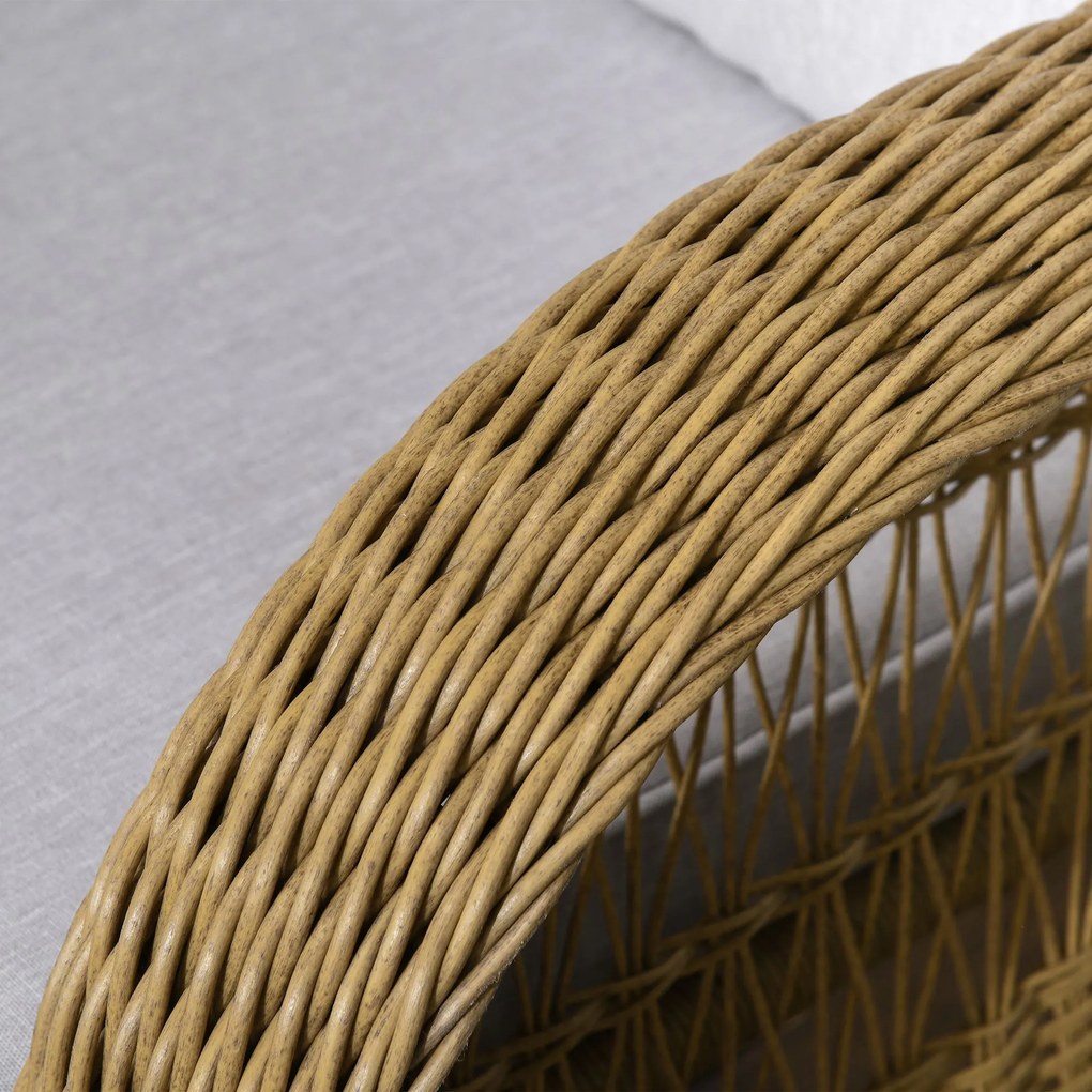 Outsunny fotoliu-balansoar în stil boho, PE-rattan, fotoliu-balansoar din rattan, huse perne lavabile, Natural + Gri deschis | Aosom Romania