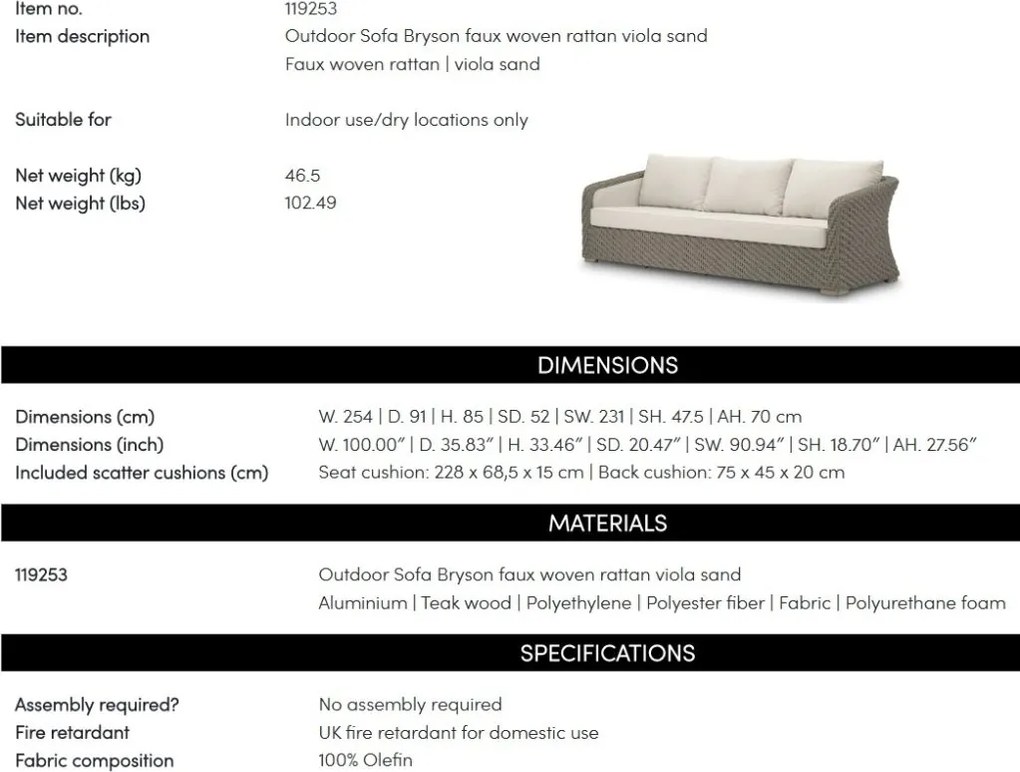 Canapea design LUX pentru Exterior, Bryson