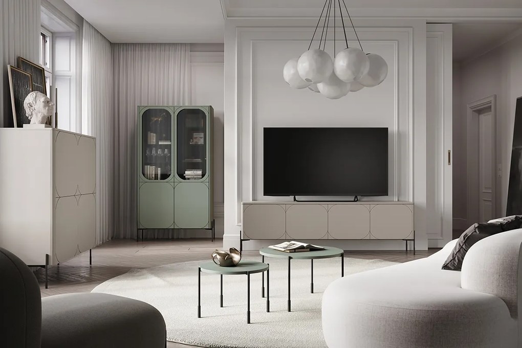 Măsuță de cafea rotundă Sonatia 45 cm cu picioare metalice - verde măsliniu