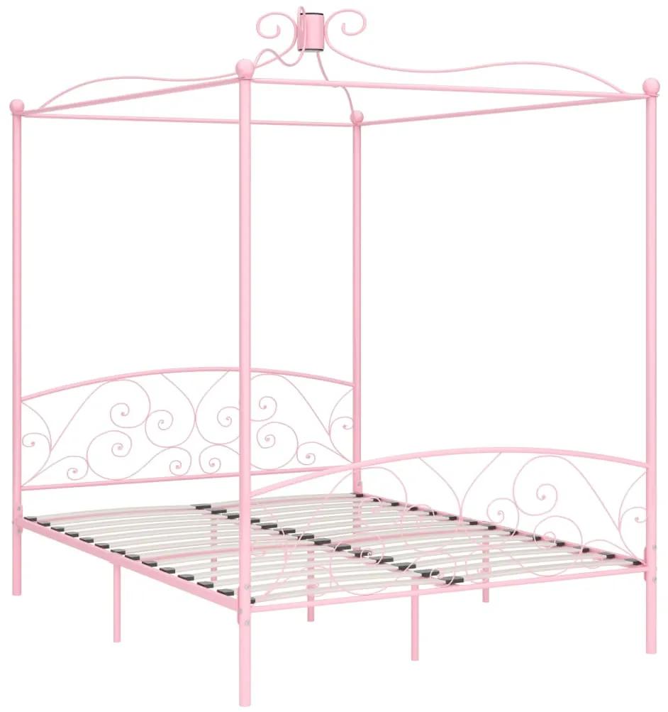 284491 vidaXL Cadru de pat cu baldachin, roz, 180 x 200 cm, metal