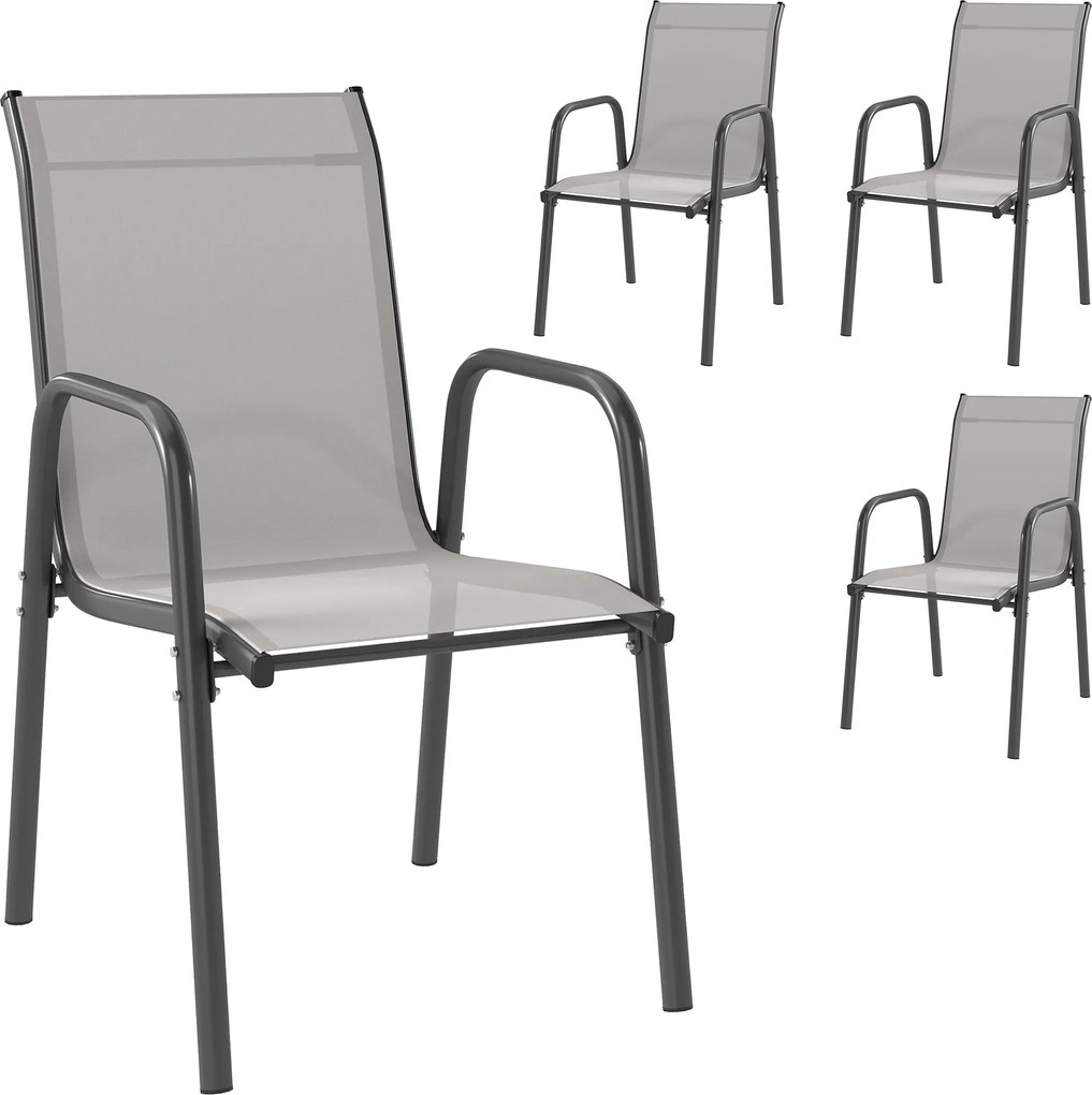 Outsunny Scaune de grădină set 4 buc. Scaune de terasă stivuibile cu spătar respirabil, cotiere, capacitate 120 kg | Aosom Romania