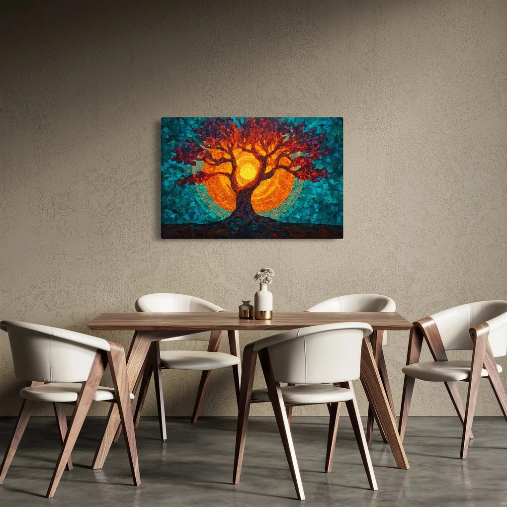 Tablou - Arborele vieții și soarele în mozaic (90x60 cm)