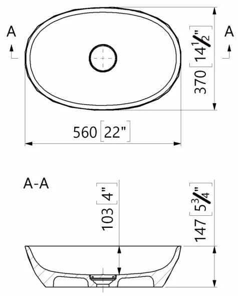 Lavoar pe blat din compozit alb mat lucios 56 cm, oval, 3D, Marmite Lima