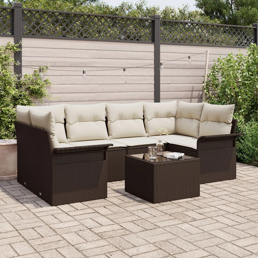 vidaXL Set de canapele pentru grădină 7 pcs Maro Rattan poli
