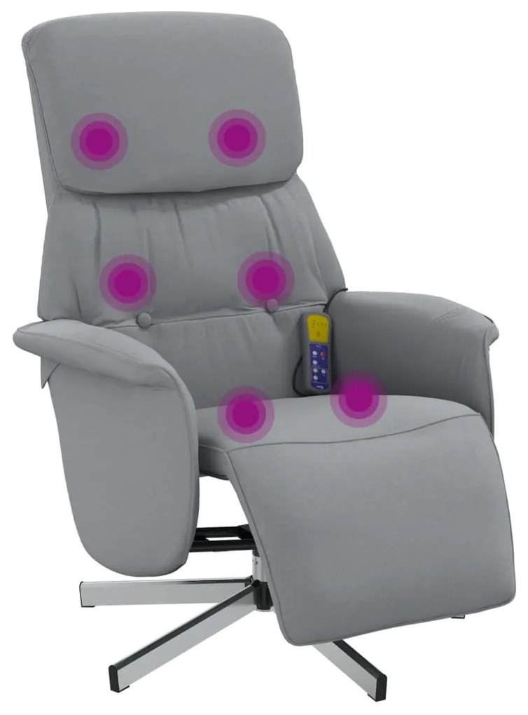 356669 vidaXL Fotoliu rabatabil masaj cu suport picioare gri deschis textil