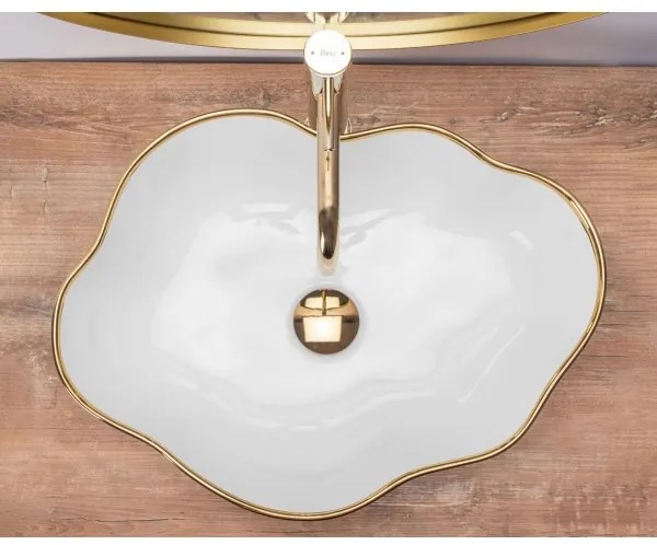 REA-U0696 - Lavoar pentru montaj pe blat PEARL 38x50,5 cm ceramică/alb lucios/auriu