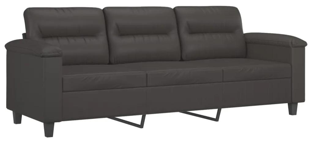 Canapea cu 3 locuri si taburet, gri, 180 cm, piele ecologica Gri, 210 x 77 x 80 cm