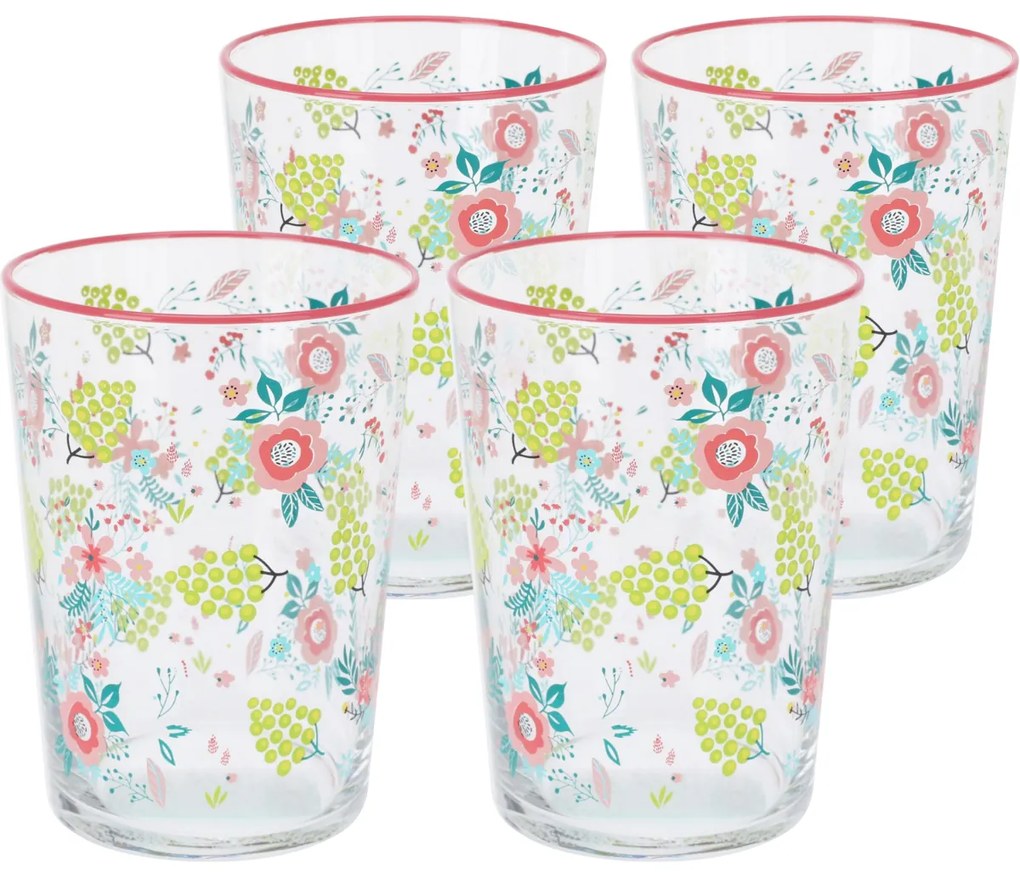 Set 4 pahare Flowers & Fruits 510 ml , roz