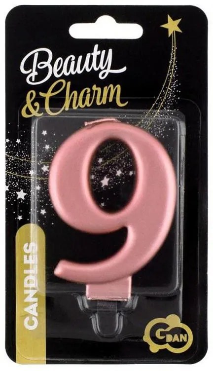 Numere Metallic Lumânare cu numărul 9 Rose Gold, lumânare pentru tort