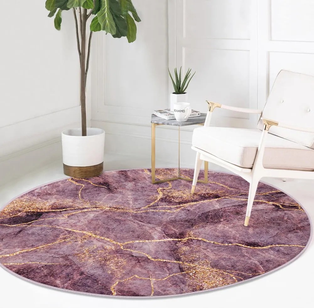 Covor rotund roz lavabil adecvat și pentru aspiratoare robot ø 80 cm Comfort – Mila Home