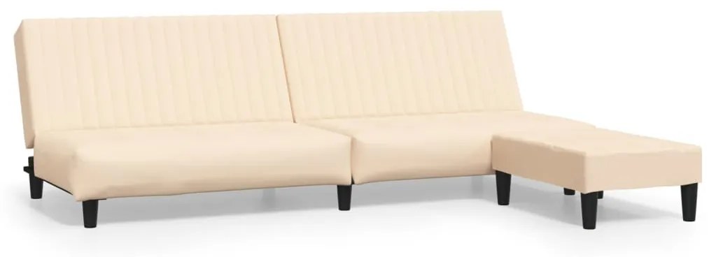 3081863 vidaXL Canapea extensibilă cu taburet, 2 locuri, crem, catifea