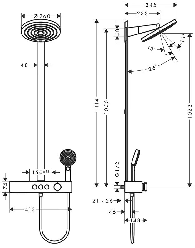 Coloană de duș, Hansgrohe, Pulsify S 260 2 jeturi, baterie ShowerTablet Select 400, bronz periat, 24240140