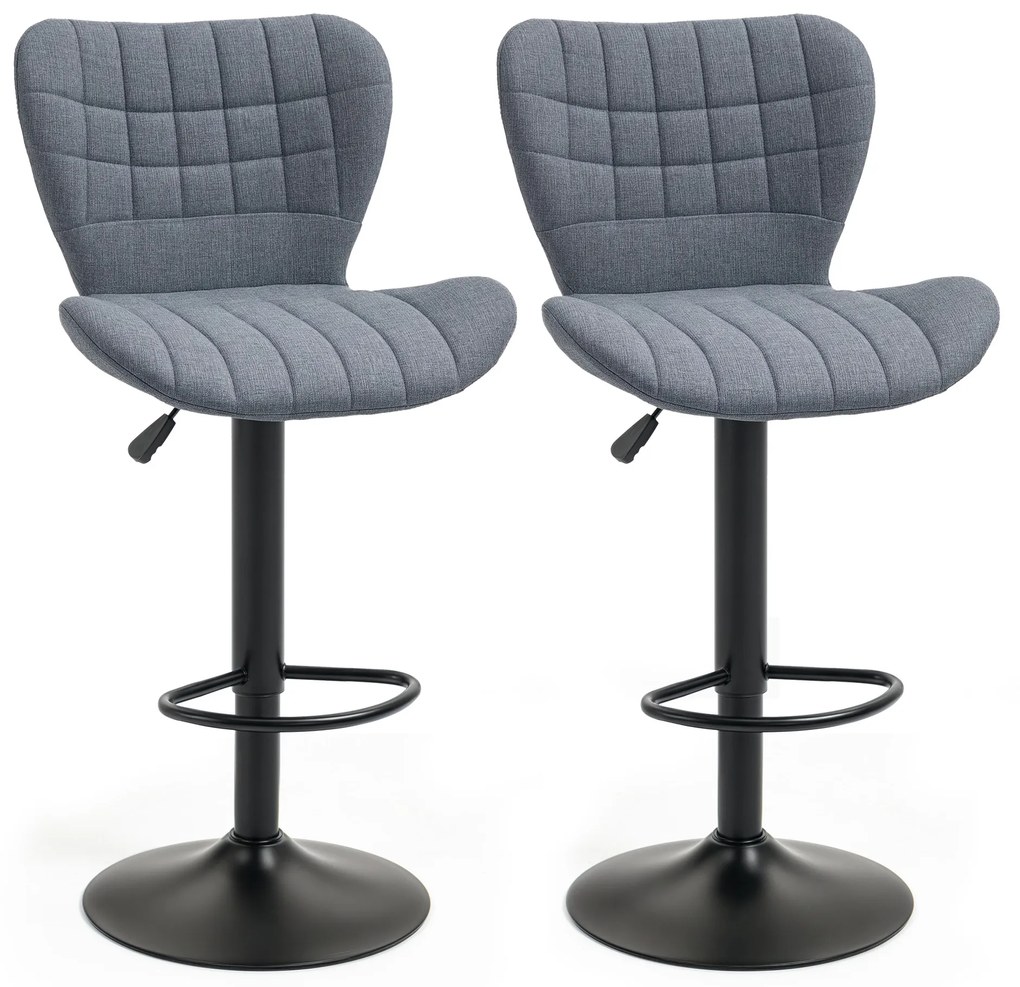 HOMCOM Set de 2 Taburete de Bar Design, Spătar curbat căptușit, Înălțime de ședere reglabilă 61-81 cm, pivotante 360°, Suport pentru picioare, Velur Gri | Aosom Romania