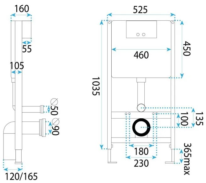 Cadru WC incastrat K011A-Q Rea cu buton T crom periat