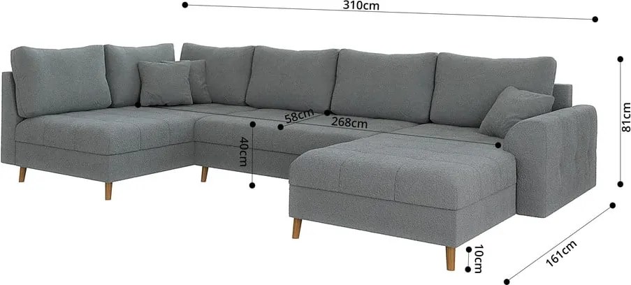 Colțar gri cu tapițerie din țesătură bouclé (colț dreapta/în formă de "U") Ariella – Ropez