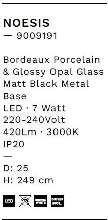 Pendul LED decorativ portelan bordeaux, sticla alb, NOESIS