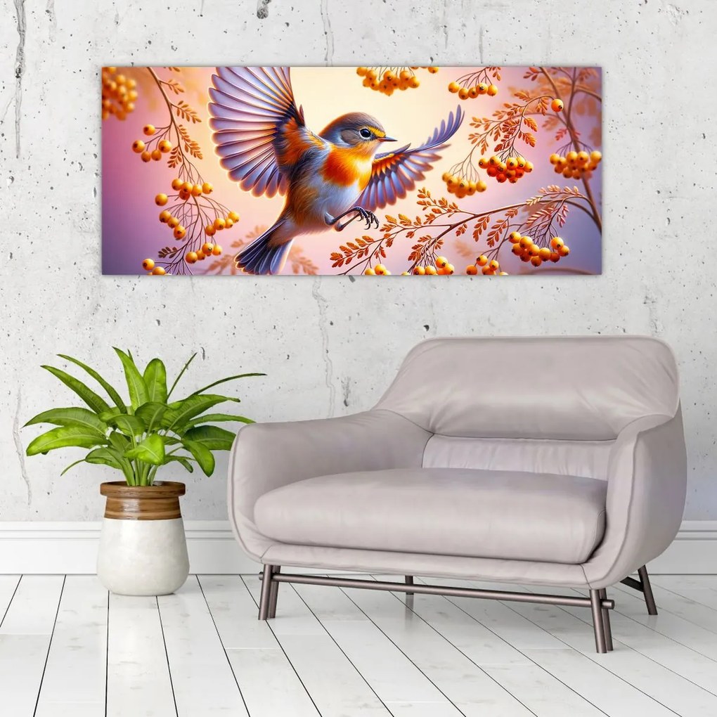 Tablou - Pasăre cu scoruș (120x50 cm)