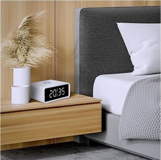 Solight CA07W - Ceas digital cu încărcare wireless Qi, alimentare 230V/CR2032, alb