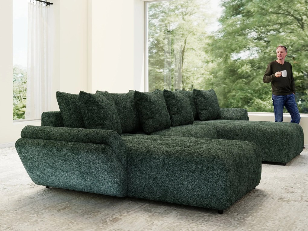 Colțar extensibil dumonde cu ladă de depozitare si sezut confortabil din spuma high-density, Berlin U Euphoria Verde 380x180 cm