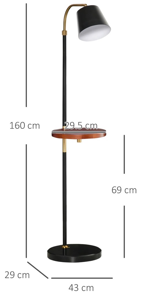 HOMCOM lampa de podea cu etajera, 43x29x160 cm, negru | AOSOM RO