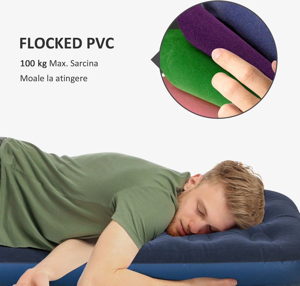 Outsunny Saltea cu aer individual cu pompă manuală, pat portabil | Aosom Romania