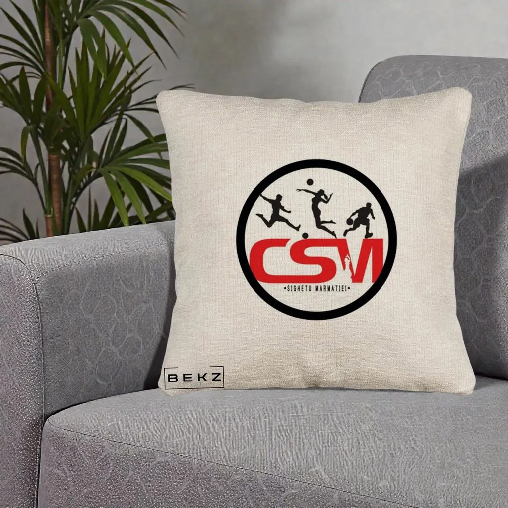 Perna Personalizata CSM Sighetu Marmatiei Sport, 40x40 cm, Bej Canapea, Husa Detasabila, Perna Inclusa, BEKZ®