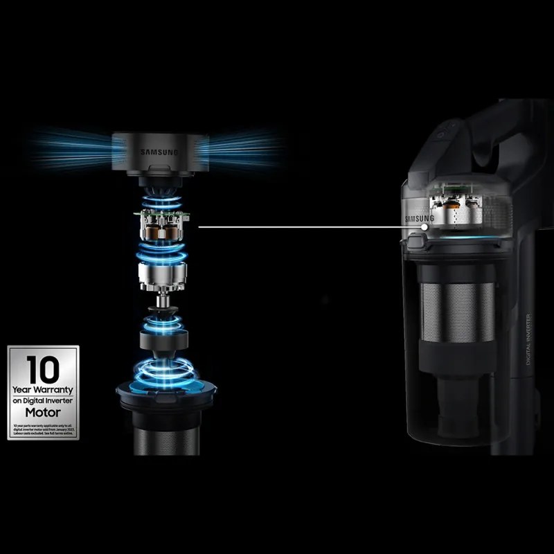 Resigilat: Aspirator vertical Samsung Jet65 Stick VC, 21.6V Li-ion, 410W, Cyclone, Motor inverter, 40 min, Negru
